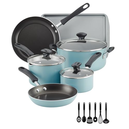 Farberware Cookstart Aluminum DiamondMax Nonstick Cookware Set - Aqua, 15-Piece