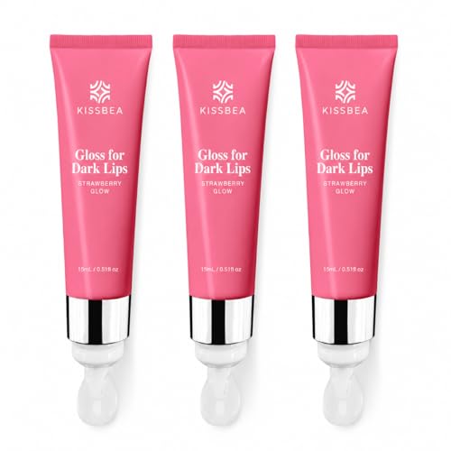 Kissbea Strawberry Glow Lip Gloss Pack of 3 - Sheer Pink Gloss for Dark Lips, 0.51 Fl Oz
