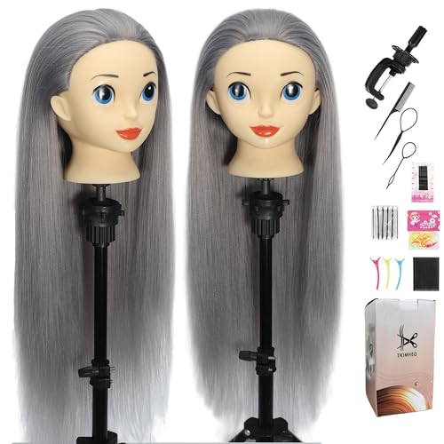 TKIMHEQ 24" Mannequin Head with Hair, Dark Grey - Training Head for Braiding & Cosmetology