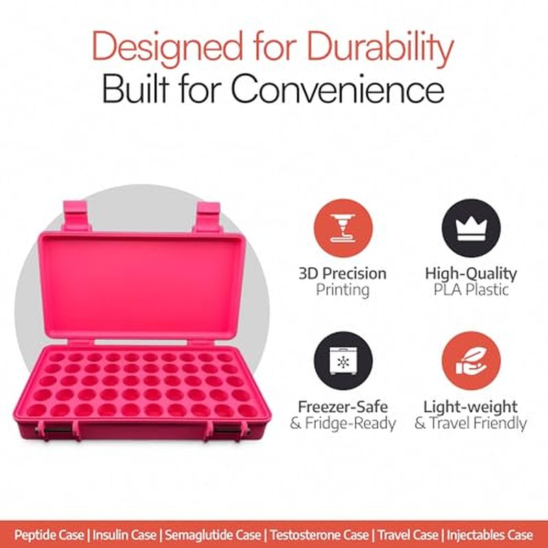 3D Printed Vial Storage Case - Waterproof 3ml Vial Storage Case with 50 Slots - Freezer Safe Hard Shell Essential Oil Case for Home, Fridge, Travel, 16mm Max Diameter, 35mm Max Height