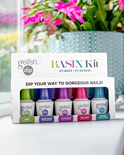 Dip Basix Kit for Nails - 5 Piece Set with Prep, Base, Activator, Top Coat & Brush Restorer - Odor-Free, No UV/LED Lamp Needed for Salon-Quality at Home