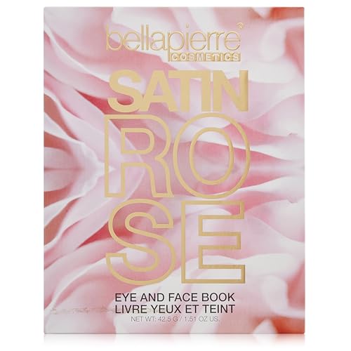 Bellapierre Satin Rose Face & Eye Book Palette | 25 Eyeshadow Shades with Blush, Bronzer, & Highlighter | Non-Toxic & Paraben Free | Vegan & Cruelty-Free