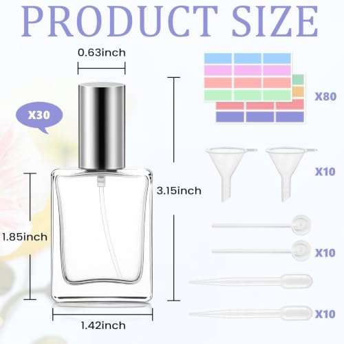 Reusable 15ml Glass Perfume Spray Bottles Set with Labels & Accessories