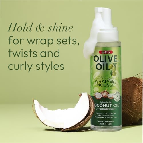ORS Olive Oil Hold & Shine Hair Mousse - 7 Ounce Pack of 4, Coconut Infused