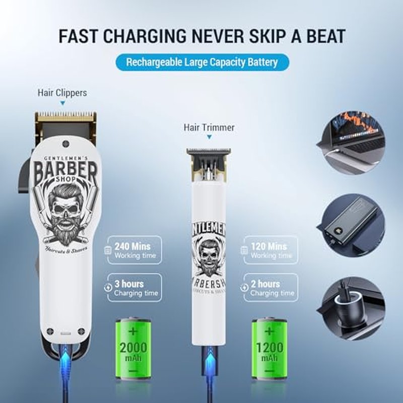 BESTBOMG¢ç Hair Clippers & Trimmer Ceramic T-Blade Cordless Haircut Sets Rechargeable 2000mAh/1200mAh with 10 Guide Combs & for Men/Father/Husband/Boyfriend