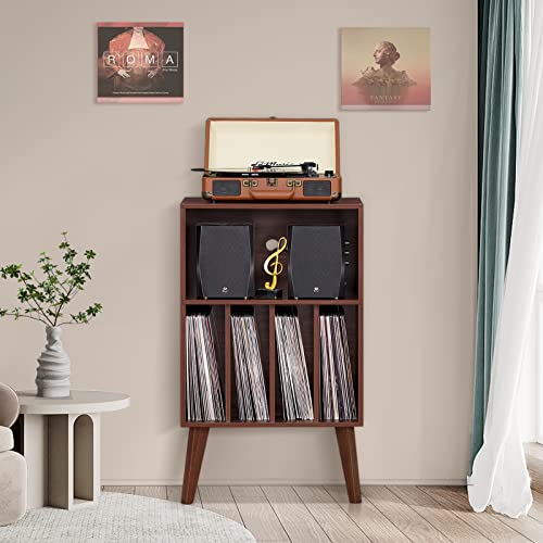 Walnut Record Player Stand by Lerliuo - Holds 160 Albums & Audio Equipment