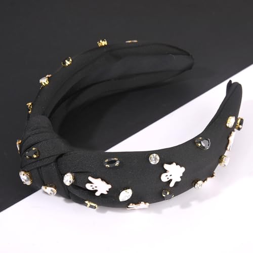 Halloween Headbands & Accessories - Jeweled Ghost Candy Corn Knotted Headband, Bracelets, Earrings & Hair Accessories for Women - Halloween Outfits (Pattern A)