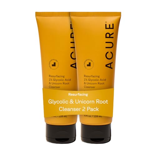 Acure Resurfacing Glycolic Acid & Unicorn Root Face Cleanser - 4 Fl Oz Pack of 2