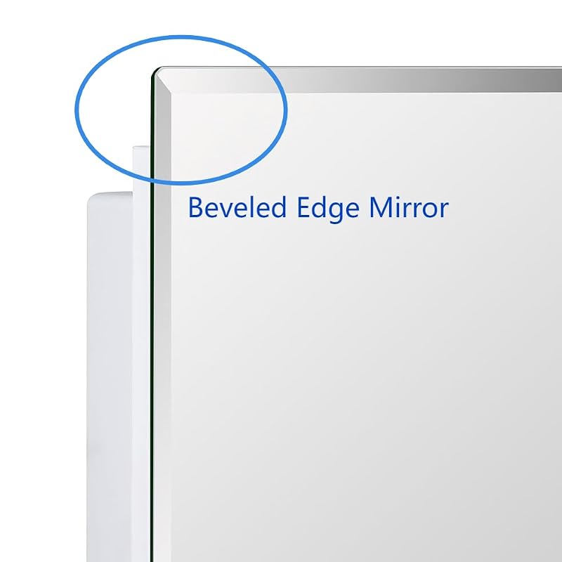 White Plastic Medicine Mirror Cabinet 16x26 Inch Beveled Door Surface & Recessed Mount