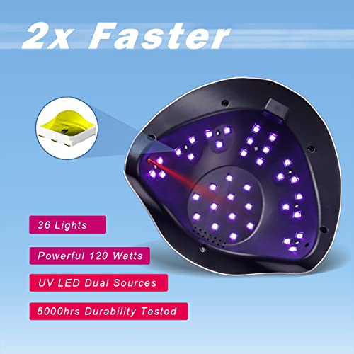 W&H UV LED Nail Lamp, 120W Faster Gel Nail Dryer Professional Curing Lamp for Fingernail and Toenail Nail Gel Polish Machine with 4 Timer Setting Touch Screen £¨Sun BQ5T£© (Pink)