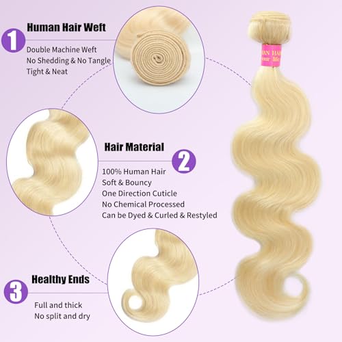 613 Blonde Body Wave Hair Bundles - 12 Inch Brazilian Virgin Human Hair - Variation BW-12 / 613