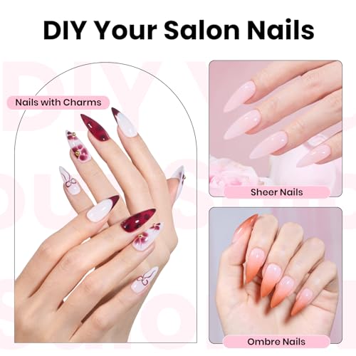 Beetles Tipex Instant Apex Nail Tips Kit ? Stiletto Medium, Pre-Building Pre-Etched Thick Acrylic Tips with Tipex Nail Glue, Dehydrator, Primer, Base & Top Coat, Mini UV Lamp 224PCS in 16 Sizes