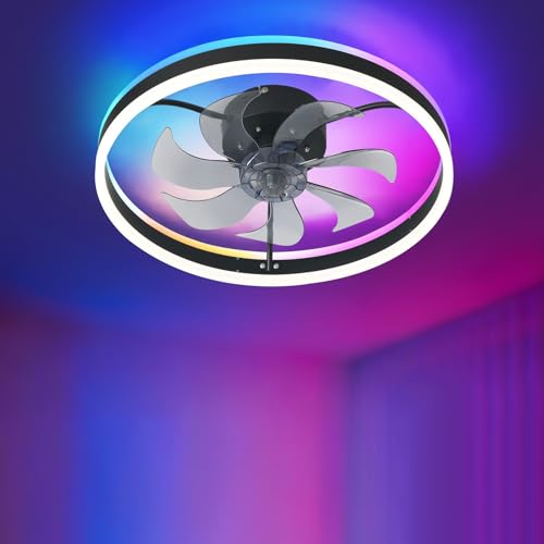 Black 20 Inch RGB Ceiling Fan with Light - Voice Control & Music Sync