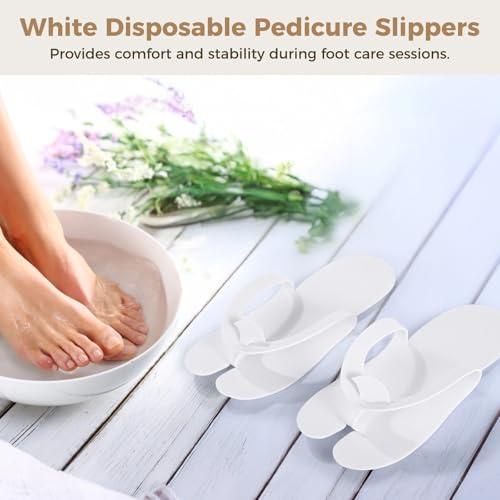 White Disposable Pedicure Flip Flops Slippers Bulk for Nail Salons & Spa - Light & Easy to Wear