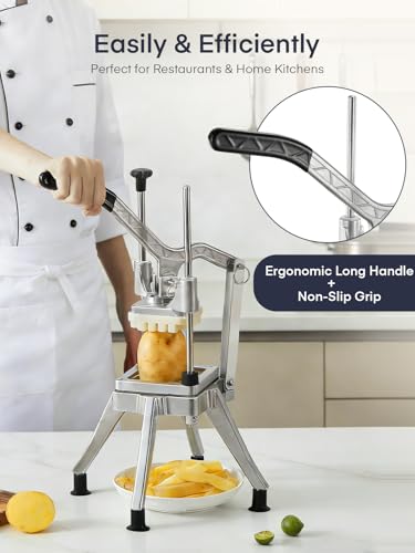 Heavy-Duty French Fry Cutter with 4 Interchangeable Blades for Potatoes & Veggies