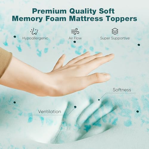 Sweetcrispy 4-Inch Queen Memory Foam Mattress Topper Cooling Pad - Blue