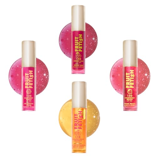 Milani Fruit Fetish Lip Oil Collection - 4 Pack Bundle - Strawberry Melon, Raspberry Peach, Cherry Lime & Passionfruit Coconut