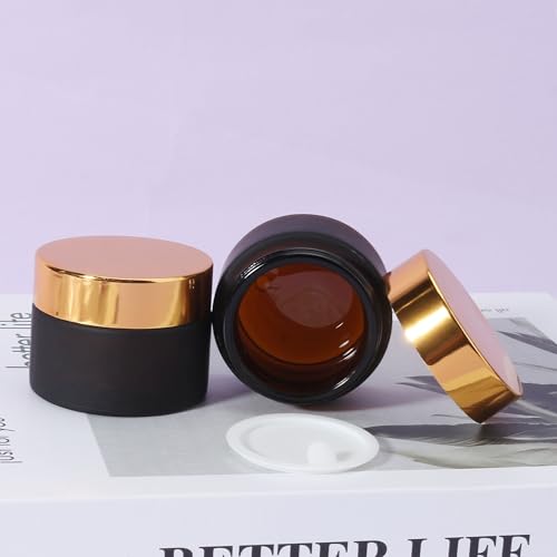 COSIDEA 15 pcs Empty 1oz 30G Frosted Amber glass jar with Gold lid Brown cream jars pot for refill DIY cosmetics ointment