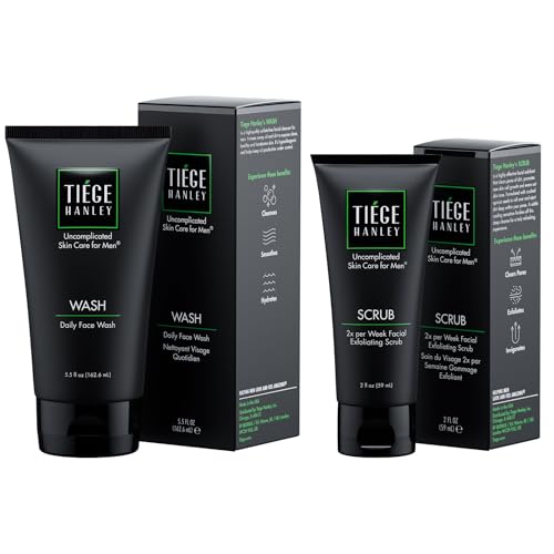 Tiege Hanley Face Wash & Exfoliating Scrub Bundle for Men, Gentle Fragrance-Free Cleanser & Cooling Face Exfoliant, Deep Cleansing & Hydrating, Gentle on Sensitive Skin, Men¡¯s Skin Care, 2 Piece Set