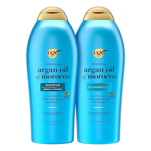OGX Renewing Argan Oil Shampoo & Conditioner Set - 2 x 25.4 fl oz - Sulfate-Free, Hydrating & Repairing for Curly & Damaged Hair