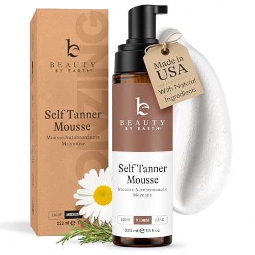 Self Tanner Mousse - Medium to Dark - USA Made Organic 7.5 Fl Oz - Natural Sunless Tan