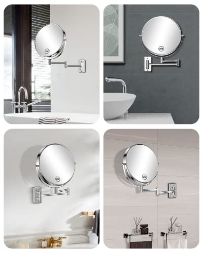 Wall-Mounted Makeup Mirror 9 Inch with 1X/10X Magnification - Silver, 13.5"L x 17.6"W