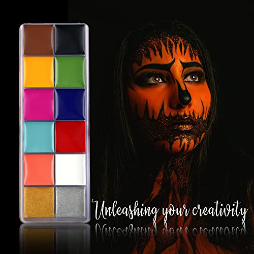 Professional Special Effects Makeup Kit with 12 Face & Body Paints, Brushes & Wound Modeling Tools