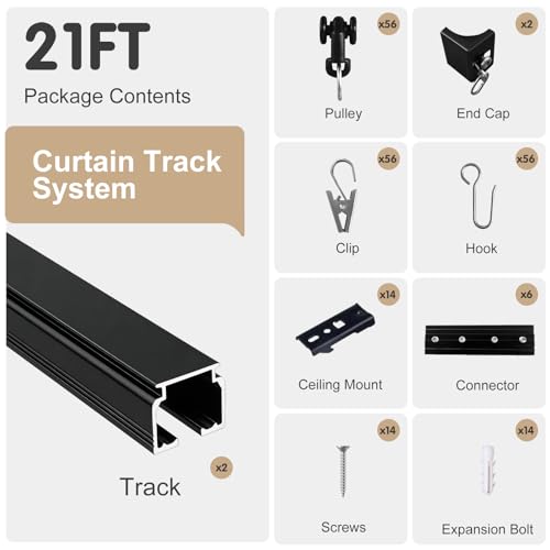 Heavy Duty Ceiling Curtain Track System - 18ft-21ft Black Room Divider Rails