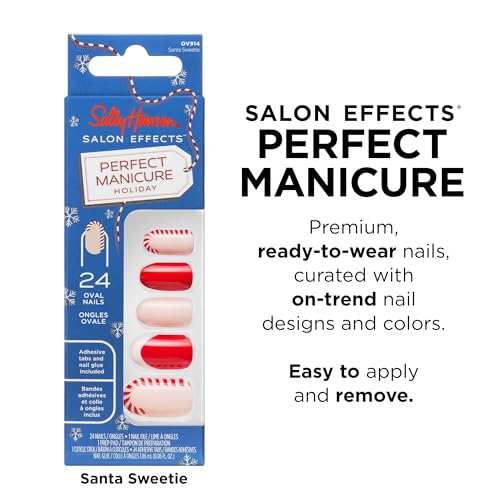 Sally Hansen Salon Effects Perfect Manicure Press-On Nails | Easy to Apply, Non-Damaging | 24 Nails, Adhesive Tabs, File & Alcohol Pad Included | Holiday - Santa Sweetie