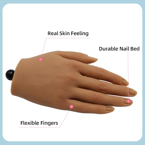 Silicone Nail Practice Hand with Clamp Stand Brown | Manicure Training Model for Beginners & Pros
