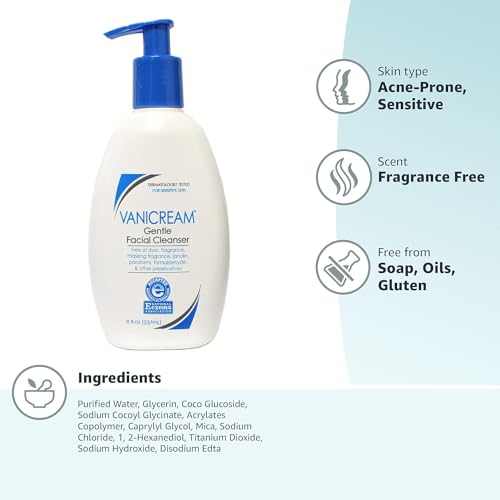 Vanicream Gentle Facial Cleanser with Pump and Travel-Sized Cleanser Bundle, 8 Fl Oz & 2.5 Fl Oz