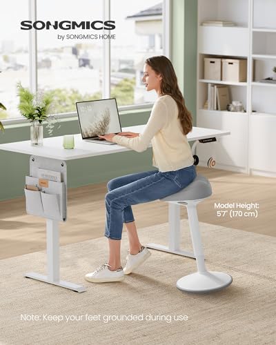 SONGMICS Wobble Stool - Height Adjustable Swivel Balance Chair with Gray Fabric, 14.2"D x 14.4"W