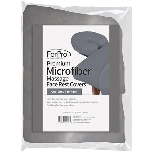 ForPro Premium Microfiber Massage Face Rest Cover, Cool Grey, Ultra-Light, Stain and Wrinkle-Resistant, for Massage Tables, 10-Count