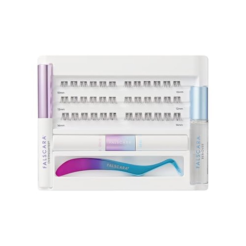 FALSCARA False Eyelash Clusters Special All Inclusive Starter Kit, Bond & Seal, Precision Applicator, Overnighter & Remover, 36 Lengthening 10mm-14mm Sporty Rounded Natural Volume Lash Extension Wisps