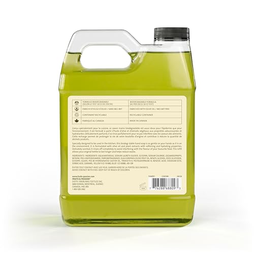Cucina Fruits & Passion Hand Soap Refill ? Coriander & Olive Tree ? 1 Liter (33.8 fl oz) ? Olive Oil Enriched Kitchen Hand Soap ? Biodegradable Formula ? Vegan ? Made in Canada