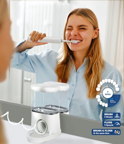 Electric Toothbrush and Water Flosser Combo - 5 Modes, 17 Oz Water Tank, 5 Replacement Heads