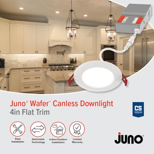 Juno 4-Inch Round Baffle Wafer LED Recessed Lights 5-in-1 CCT, 6 Pack - Flat Trim Remodel