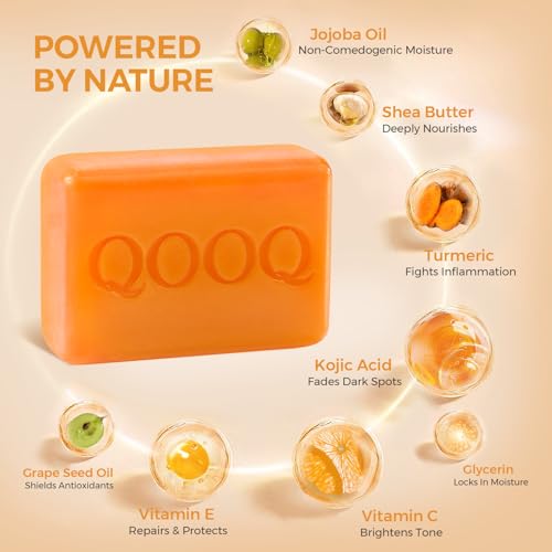 Turmeric Kojic Acid Soap for Dark Spots Brightening ? Face and Body Wash with Vitamin C, E, Shea Butter, Jojoba oil, Grape Seed Oil & Glycerin ? Soap for Women & Men (120g x 2)
