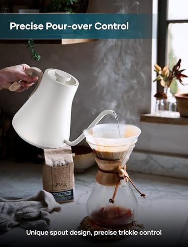 Intasting Cream White Gooseneck Electric Kettle with ±1℉ Temp Control, 0.9L