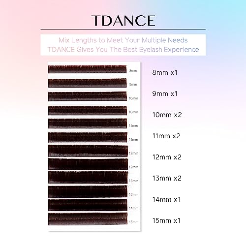 TDANCE Colorful Lashes Extension Mixed Length Tray Colored Eyelash Extensions Professional Salon Use(Brown-0.07-CC,8-15 mm)