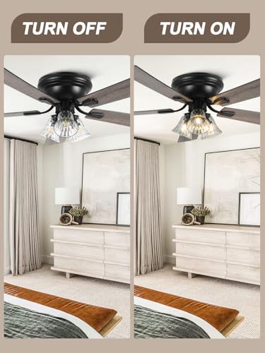52 Inch Flush Mount Farmhouse Ceiling Fan with Lights and Remote - Variation 5215