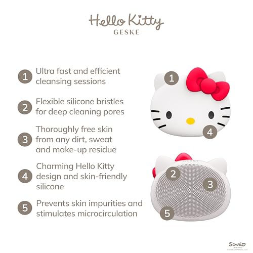 GESKE x Hello Kitty SmartAppGuided Facial Brush | 3 in 1 | Skin Cleansing Silicone | Routine Skincare | Gentle Cleansing | Facial Cleanser