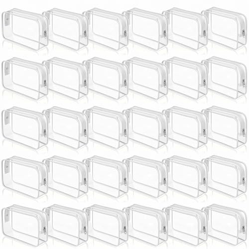 Clear Makeup Bags Set - 30 Reusable Toiletry Organizers, White