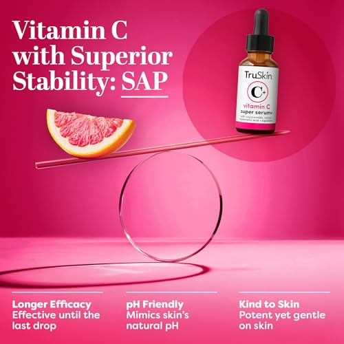 TruSkin Vitamin C Super Serum for Face - Five Skin Benefits in One Serum with Vitamin C, Retinol, Niacinamide, Hyaluronic Acid & Squalane - Brighten, Firm & Smooth the Look of Skin, 2 Fl Oz