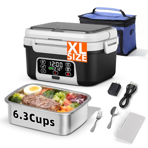 Electric Heated Lunch Box AA Variation - 6.3 Cups Cordless Food Warmer with Rechargeable Battery
