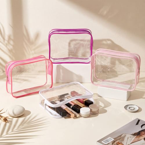Pink Purple 20 Pcs Clear Travel Toiletry Bags Waterproof PVC Cosmetic Pouches