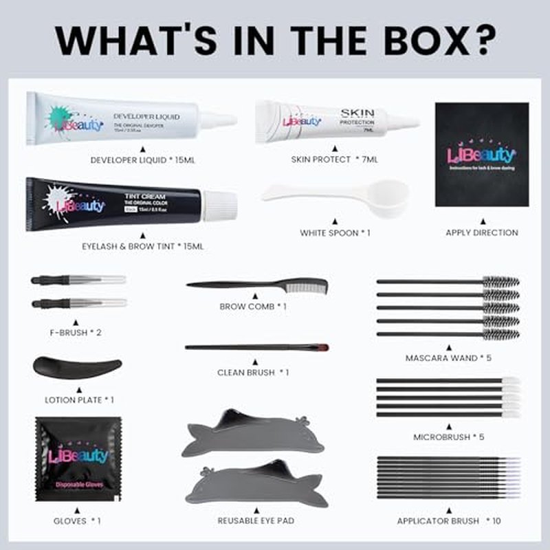 Libeauty Lash Tint Kit with Reusable Dolphin Eye Mask, Eyebrow Tint Kit Black, Large Capacity Eyelash Tint for Salon and Home,15ML