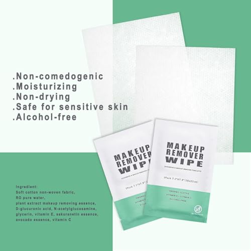 Green Makeup Remover Wipes - Pack of 500 Individually Wrapped Facial Cleansing Towelettes