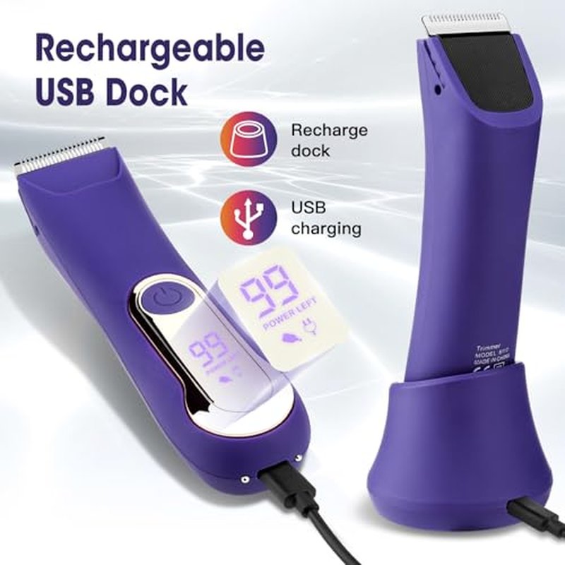 Bikini Trimmer for Women,Wet/Dry Personal Pubic Hair Trimmer Womens Electric Razors Shaver for Underarm Leg Arm Body Hair Private Area,LED Light Ceramic Blade IPX7 Waterproof Rechargeable LCD Display