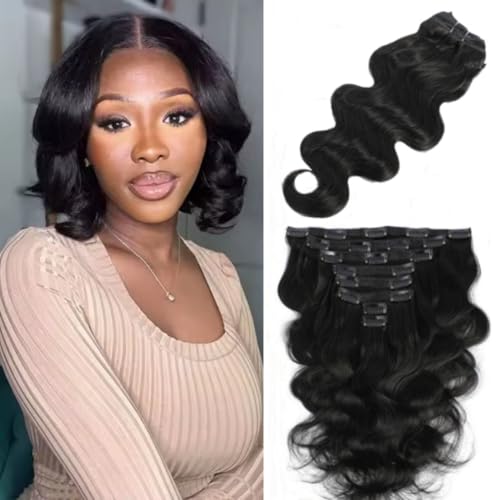 Natural Color 10 Inch Clip-In Hair Extensions - Body Wave, 8 Pcs, 120g, Brazilian Remy Human Hair